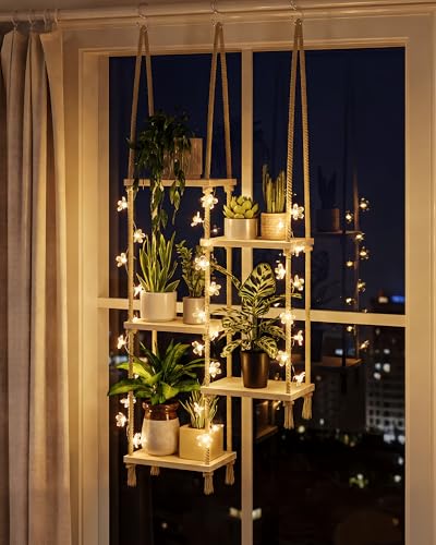 Bamworld Hanging Shelves with Grow Light Plant Hanger Indoor Window Plant - size: 5Tier,light