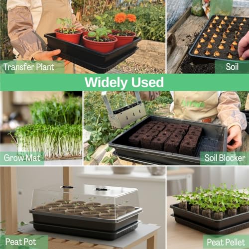 Soil Blocking Trays 5-Set 15x12inch Mesh Trays Flat Plant Tray with Humidity Domes, Nursery Supply for Microgreen, Seed Starting, Indoor Gardening, and Greenhouse - size: 5p Mesh Trays+Domes+Flat Trays