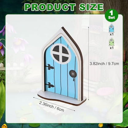 M METERXITY 2-Pack Fairy Door, Wooden Miniature Fairy Garden Door Outdoor [Light Green, Sky Blue] - color: Light Green, Sky Blue