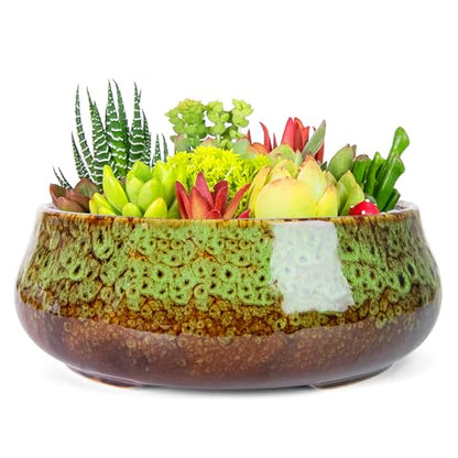 ARTKETTY Succulent Pots, 8 Inch Large Plant Pots with Drainage - color: Green
