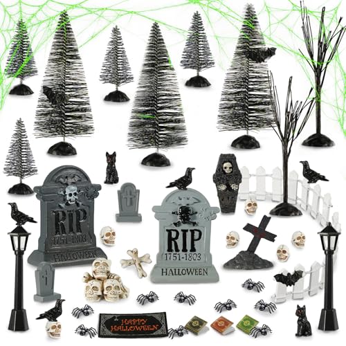 49 Pcs Miniature Halloween Village Accessories Set