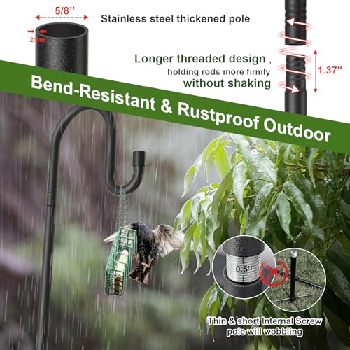 Bird Feeder Pole with Shepherds Hook - Heavy Duty Hummingbird Feeder Stand with 5 Prong,78" Adjustable Rustproof Garden Hooks Outdoor for Hanging Birdfeeder,Wind Chimes,Lanterns,Solar Lights,Black - size: 78''
