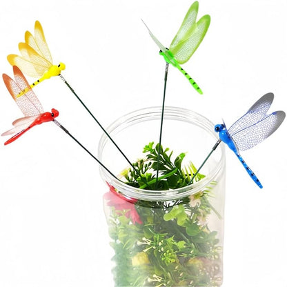 40 Pcs 3D Artificial Dragonfly Stakes Garden Ornaments Dragonfly Garden Decor for Indoor Outdoor Planter Miniature Fairy Garden Decoration,Yellow,Blue,Green,Red