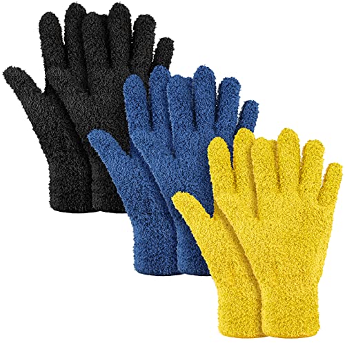 Patelai 3 Pairs Microfiber Dusting Gloves for Plants Leaf, Large - color: Black, Navy, Yellow, size: Large