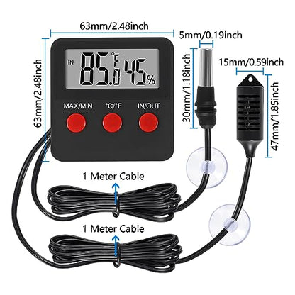 4Pcs Digital Thermometer and Humidity Thermometers Indoor and Outdoor Digital Temperature and Hygrometer Gauge with Probe for Reptile Terrarium Thermometer Pet Keeping - color: 4PCS