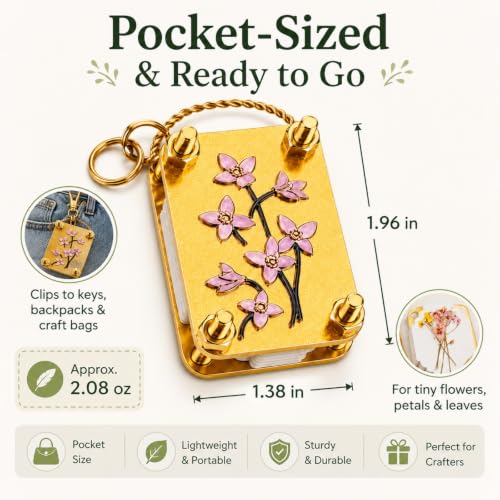 Mini Flower Press Keychain, Portable Micro Flower Press Kit with 20 Reusable Specimen Papers, Handcrafted Metal Miniature Flower Preserving Tool for Hikes and On-The-Go Nature Crafts. (Bluest) - color: Bluest