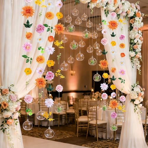 GlikCeil 18 Pcs Hanging Glass Globes 3.15" Tealight Holders Garlands | Round Orbs for Wedding Table Centerpiece, Arch Garden Decor, Air Plant Terrariums, Tea Light Display, Event Decoration