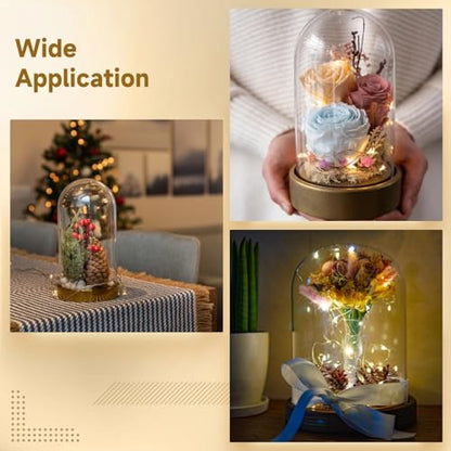2 PCS Glass Cloche Display Dome with Wooden Base, 7.5/10 Inch Glass Display Cloche Dome, Clear Glass Dome Showcase for Flowers, Art Pieces, Collectibles, Keepsakes, Home Office Decor (2PCS)
