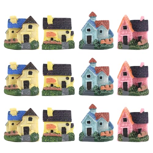 Miniature House 12PCS Mini House Figurine Fairy Garden House Resin House Figurine for Fairy Garden Dollhouse Moss Landscape Decoration DIY Craft Home Decor