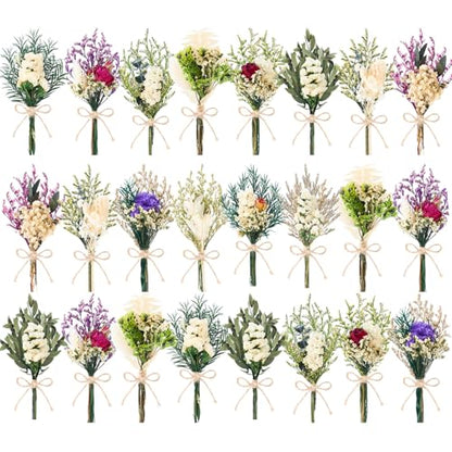 12/24 PCS Charming Dried Flowers Bouquet for Vase Various Dried Wildflowers with Stems Mini Handmade Wildflowers Natural Real Flowers Bulk Flowers Craft (White Series, 24 PCS) - color: White Series