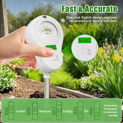 SPECILITE 6-in-1 Digital Soil Tester with Dual Screen & 2 Removable Probes