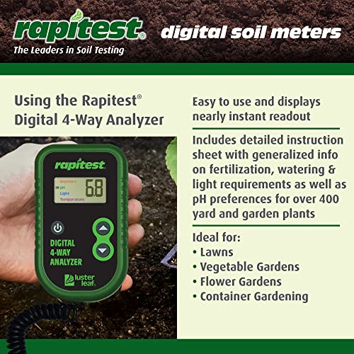 Luster Leaf Rapitest 4-Way Digital Soil Analyzer for pH, Moisture, Temperature, and Light – Designed and Engineered in the USA