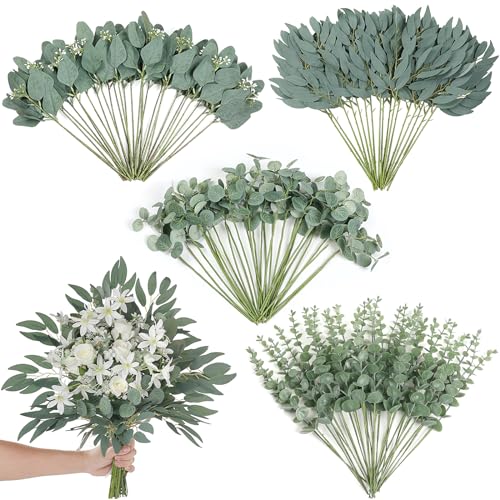 120 Pcs 4 Kinds Mixed Artificial Greenery Stems for Vase Decor(Green)