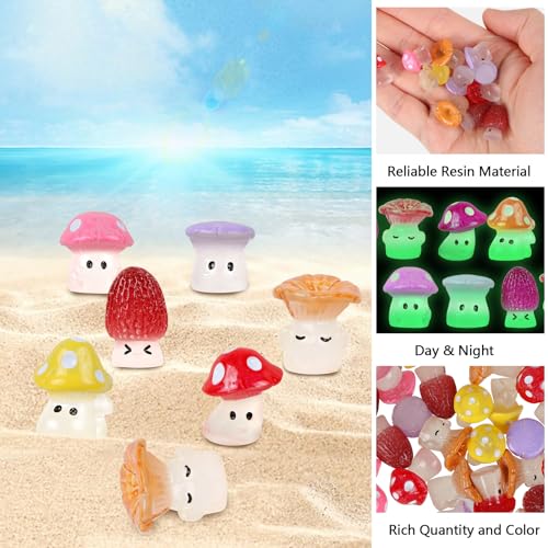 Luminous Mushrooms, 18Pcs Mini Resin Glow in The Dark Mushroom Luminous Plants Ornament for Dollhouse Fairy Garden Decoration Tiny Mushroom Figurine State DIY Craft Micro Landscape Aquarium | Luminous Plants Ornament for Fairy Garden Decoration Tiny Mushr