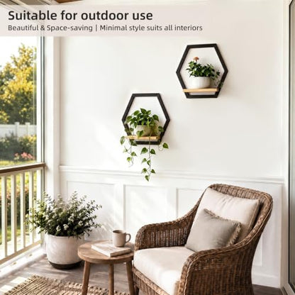 2 Pack Hexagon Wall Plant Stands, 9 Inch Wood Shelf Black - color: 2 pack black
