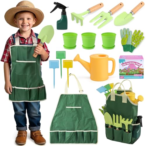 JOI MEW Kids Gardening Set 11-Piece Tool Set with Watering Can & Tote Bag - color: Green