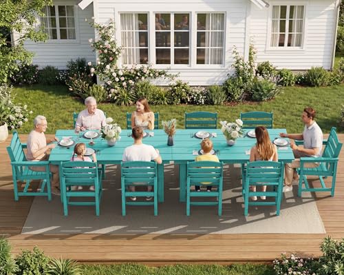 SERWALL HDPE Outdoor Dining Furniture, Outdoor Dining Set for 10, Aruba - color: Aruba, size: 12-Piece (2 Tables + 10 Chairs)