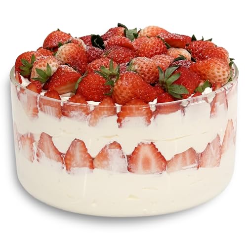 104oz Large Glass Trifle Bowl, Modern Design Clear Glass Round Dessert Centerpiece Serving Bowl for Laying Ice Cream Cakes, Salad, Fruit, Microwave & Dishwasher Safe - size: Glass bowl without lid
