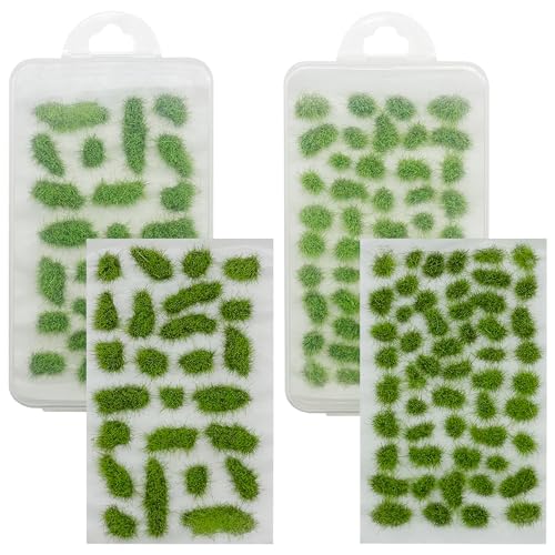 Woohome 78 PCS Static Grass Tuft 2 Size Model Grass Tufts Green Miniature Grass Tuft Railway Artificial Grass Terrain Kit for DIY Model Railway Fairy Garden Diorama Scenery - color: Green 3