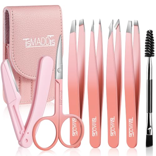 TsMADDTs 7 pcs Tweezers for Women Facial Hair - color: Coral