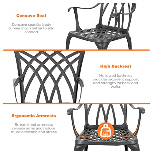 NUU GARDEN 3 Piece Patio Bistro Set, Cast Aluminum Patio Bistro Table and Chairs Set of 2 with Umbrella Hole, Outdoor Bistro Set for Patio or Backyard, Black - color: No Cushion