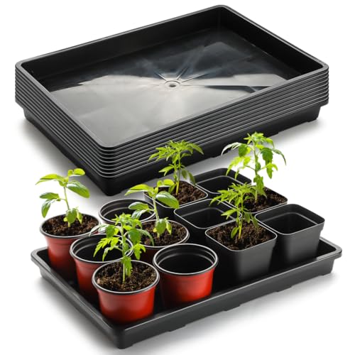 RooTrimmer 10 Pack Nursery Pots Trays (17"x11"x2"), Plastic Flat Seed Starter Trays, Durable Carrying Seedling Starter Tray, Reusable Tray for Planting and Collecting Drainage Water (Black) - color: Black, size: Holding Trays-10P