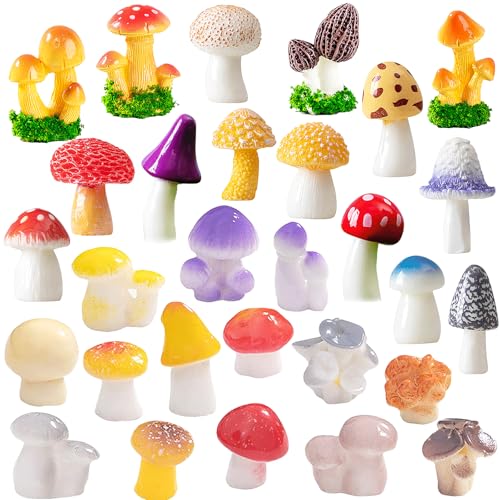 28PCS Mini Mushroom Resin Figurines, Realistic Mushrooms Resin Ornaments, Cute Mushroom Themed Miniatures for Home Desk Fairy Garden Terrarium Tabletop Nature-themed Decorations & DIY Crafts Gifts - color: 28 Styles