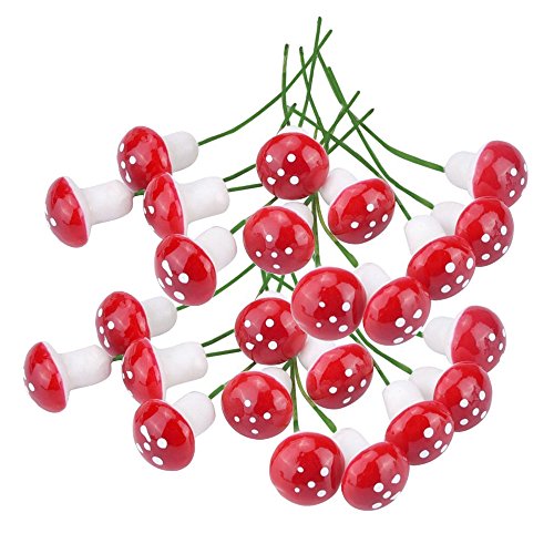 yueton Pack of 100 Mini Foam Mushroom for Garden Ornament Flower Pots Bonsai Micro Landscape Decor (Red) - color: Red