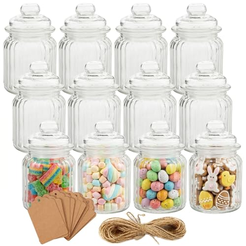 TOPZEA 12 Pack Glass Favor Jars with Airtight Lids, 8 oz Clear Apothecary Jar Decorative Vintage Kitchen Storage Canister for Cookie, Candy, Sugar, Spice, Wedding Easter Favor, Candle, Vertical Ribbed