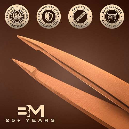 Pointed Tweezers | Titanium Series | High Carbon Stainless Steel Needle Nose | Fine Point Precision Hair Removal | Perfectly Aligned & Hand-Filed Sharp | Rose Gold - color: Rose Gold