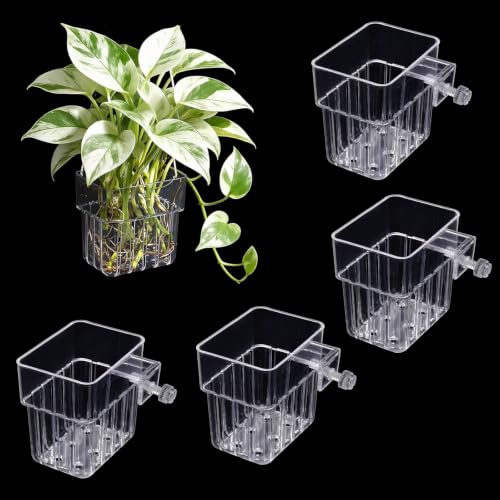 4 Pack Clear Aquarium Plant Holder Top Hanging for Fish Tank, Aquariums Planter Basket Pots for Aquatic Plants