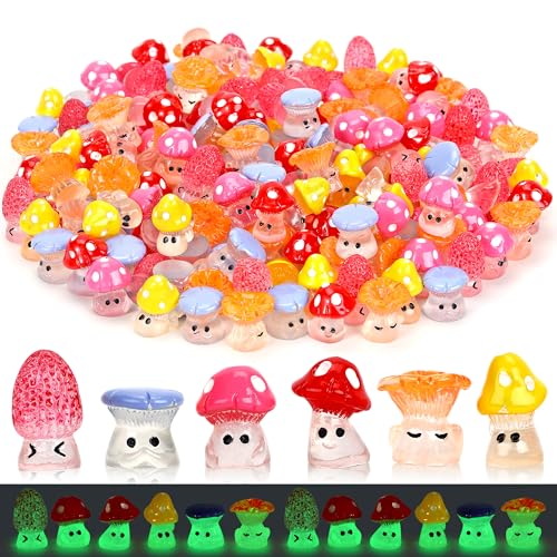 60pcs Luminous Mini Mushrooms Cute Resin Mushrooms Miniature Little Small Mushroom Figures Bulk for for Micro Fairy Garden Landscape Aquarium Accessories Dollhouse Hide Crafts Decor - style: 60pcs Cute Mushrooms