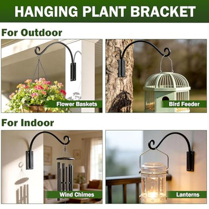 Heavy Duty 12 Inch Plant Hangers Bracket Outdoor 2 Pack Bird Feeder Hanger | 50LBS Capacity, Rust-Proof Metal Wall Hook, Outdoor Hand-Forged, For Hanging Plants, Bird Feeder, Wind Chime, Flower Baskets - size: 12in-2Pack