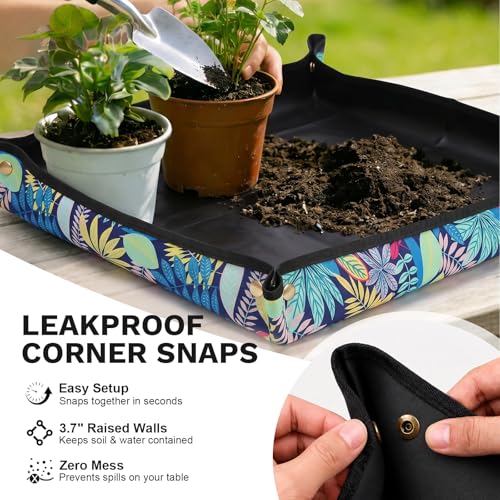 LIHAO Repotting Mat, 29.5x29.5 Waterproof Potting Tray for Indoor Plants | Gardening Gifts for Women, Foldable Transplanting Tarp, Mess Control Design, Plant Potting Mat