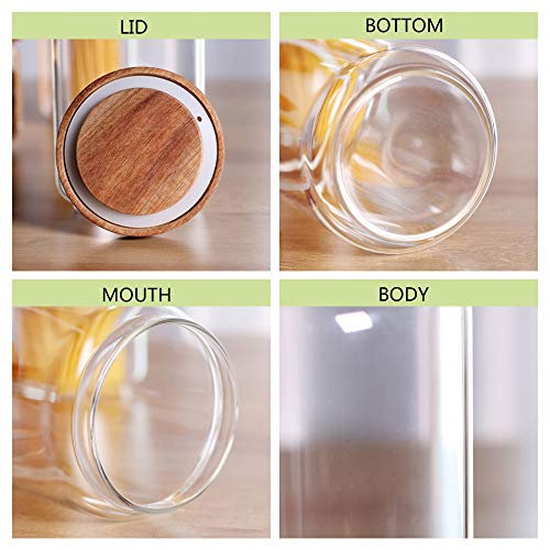 Glass Canisters Set of 5 for the kitchen, Glass Storage Container jars with Airtight Acacia Lid for Coffee Beans, Flour, Sugar, Rice and Spaghetti and etc - color: Clear Glass - Acacia Lids (Set of 5)