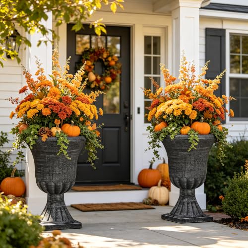 Autodaya 22" Tall Urn Planters for Outdoor Plants Set of 2 Large Flower Pot - color: Washed Black-22"h