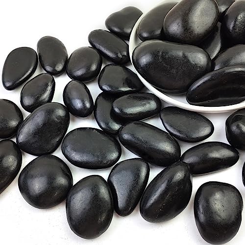 Polished Black River Rocks - 2-3 inch 10LB High Polished Decorative Pebbles, Stones for Landscaping, Natural River Rocks for Outdoor Décor, Plants,Vase Filler,Fish Tank - size: 10LB, style: Black