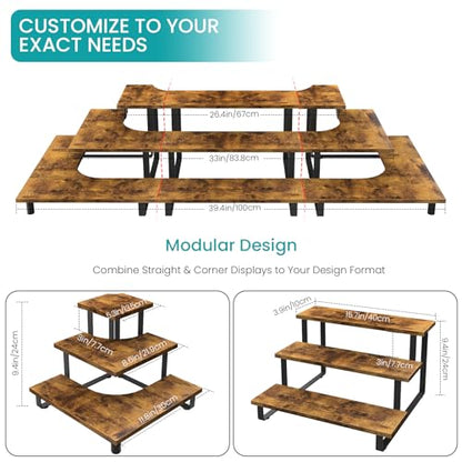 ELITEROO 3-Step Corner Display Shelves, Wooden Tiered Display Stand | Retail Cupcake Food Stand Display Table, Vendors Display Shelf Rack, Farmers Market Counter Top Risers for Collectibles