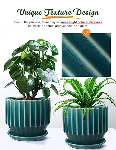 AISBUGUR Plant Pots 6 inch Ceramic Pots for Indoor Plants Set of 2 Flower Pots Unique Crackle Glaze Design Plant Pots with Drainage Hole and Saucer Come with Drainage Nets (Aqua Green) - color: Aqua Green