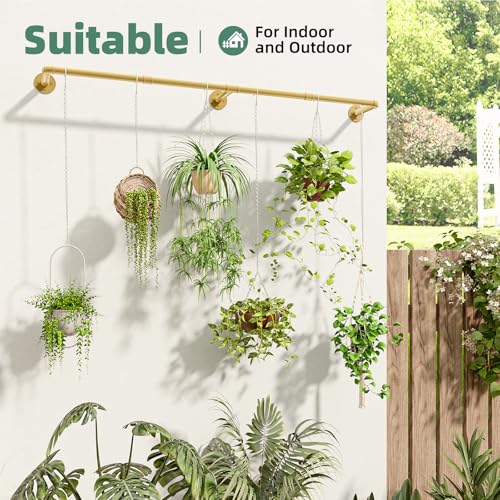 Plant Hanger Indoor Hanging Planters for Indoor Plants | Hanging Plant Holder Window Plant Rod Gold Metal Shelves 63 Inch (Pot/Chains not Included - size: Gold 63 in
