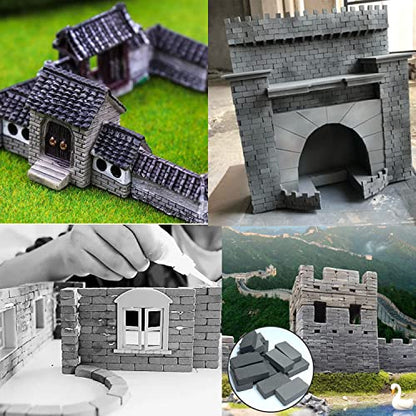 Woohome 350 PCS Gray Mini Wall Bricks Miniature Bricks Figurine Model Brick Building Set Fake Bricks with Scraper for Fairy Garden Landscaping Accessories, 1:16 Scale - color: Grey 350