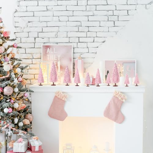 Skylety 20 Pcs Christmas Model Trees 4.72-2.17 Inch Pine Mixed Miniature Trees Small Artificial Cedar Plant for Train Scenery Architecture DIY Crafts Winter Building Model Scenery Landscape(Pink) - color: Pink