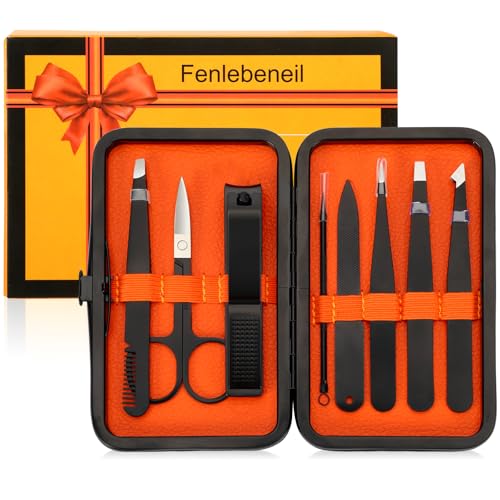 Tweezers Set,Precision Tweezers for Eyeborw Facial Hair Ingrown Hair Splinter Removal,Tweezers and Nail Clippers Set,Travel Nail Clippers Kit with Tweezer,Grooming Kit,Stocking Stuffing Gifts - color: Black-orange