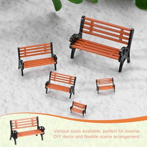 M METERXITY 10-Pack Miniature Park Bench Models, 1.1x0.6x0.7 Inch ABS Mini Village Garden Chair for Terrarium/DIY Micro Landscaping/Dollhouse, Train Platform Bench Figurines [Brown Black] - size: 1.1x0.6x0.7 Inch
