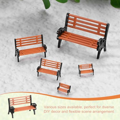 M METERXITY 10-Pack Miniature Park Bench Models, 1.1x0.6x0.7 Inch ABS Mini Village Garden Chair for Terrarium/DIY Micro Landscaping/Dollhouse, Train Platform Bench Figurines [Brown Black] - size: 1.1x0.6x0.7 Inch