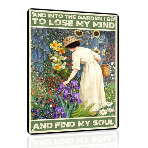 PEACHGARDEN Garden Signs and Into The Garden I Go Women's Gardening Gift Metal Sign Yard Wall Art Decor for Patio Porch Backyard 12x16 inch - color: Garden Decor 10, size: 30X40cm(12*16in)