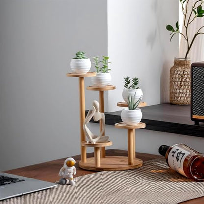 5 Tiered Desk Plant Stand Round Bamboo Plant Shelf Tabletop Succulent Herb Stand Desktop Plant Stand Indoor Plant Rack for in Living Room Office Decoration - Large - size: Large