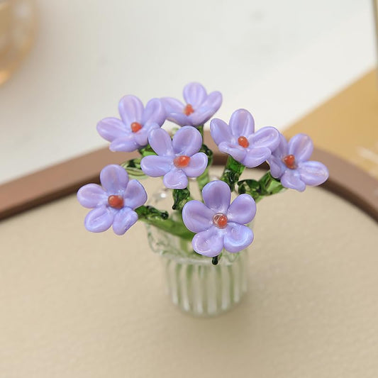8PCS Cute Mini Glass Flowers and Vase Decoration Hand-Blown Glass Daisy Flower Bouquet Mini Vase Set for Home Party DIY Crafts Wedding Mother’s Day Birthday Gift (Purple) - color: Purple