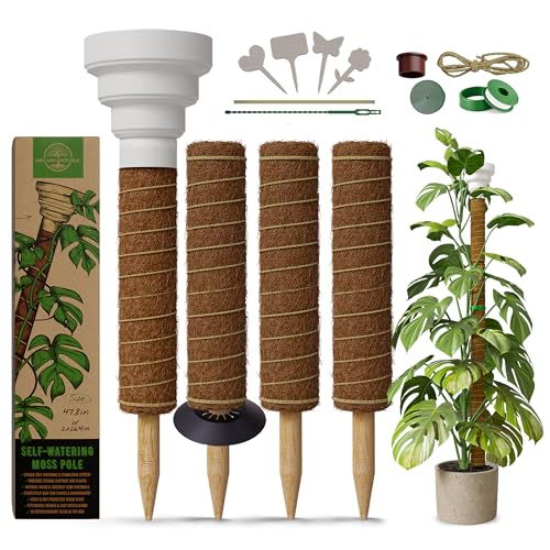 Moss Pole Monstera Plant Support Stakes - 2x26.4 or 48.7" Unique Self-Watering, Extendable Coco Coir Pole for Climbing Plant Supports for Potted Plants Indoor, Totem Pole for Pothos - size: 4 Pack - 48.7 Inch