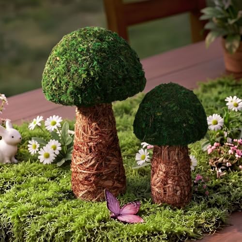 2 Pcs Artificial Moss Mushroom Enchanted Forest Table Decor, 7.8" and 11" - size: 7.8" and 11"